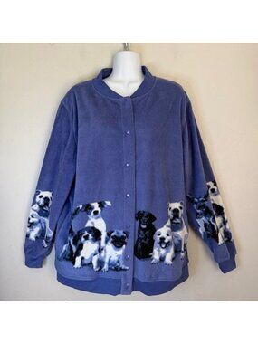 Blair Fleece Lined Snap From Jacket Dogs Labs Frenchies L VTG Lt Purple Blue